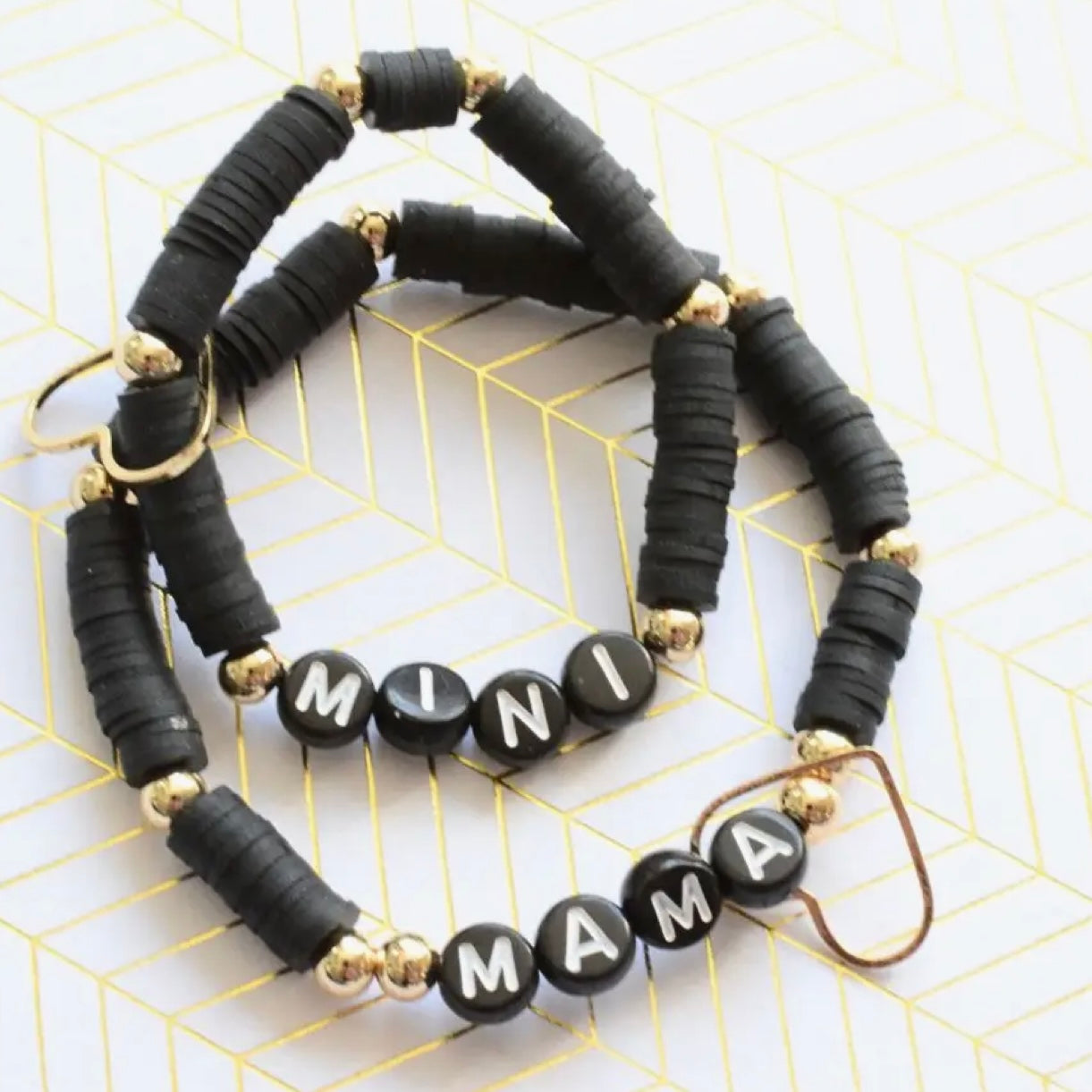 Black Mama & Mini Heart Bracelet Set