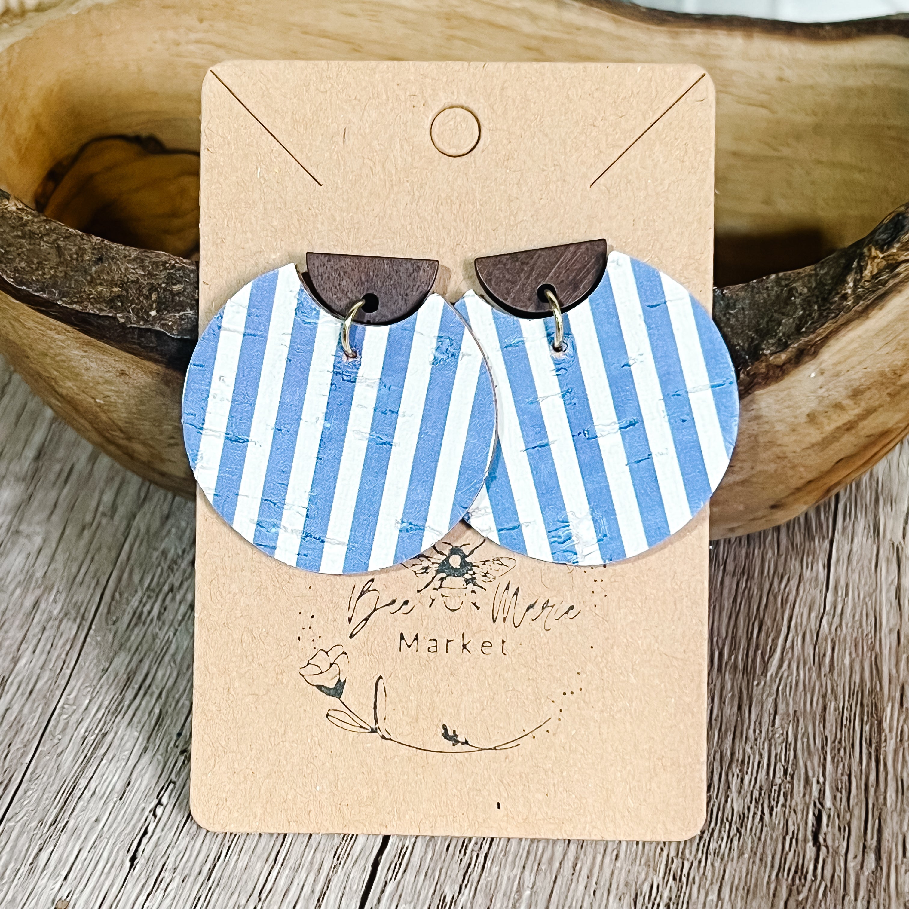 Sail Away White & Blue Stripe Stud Drops