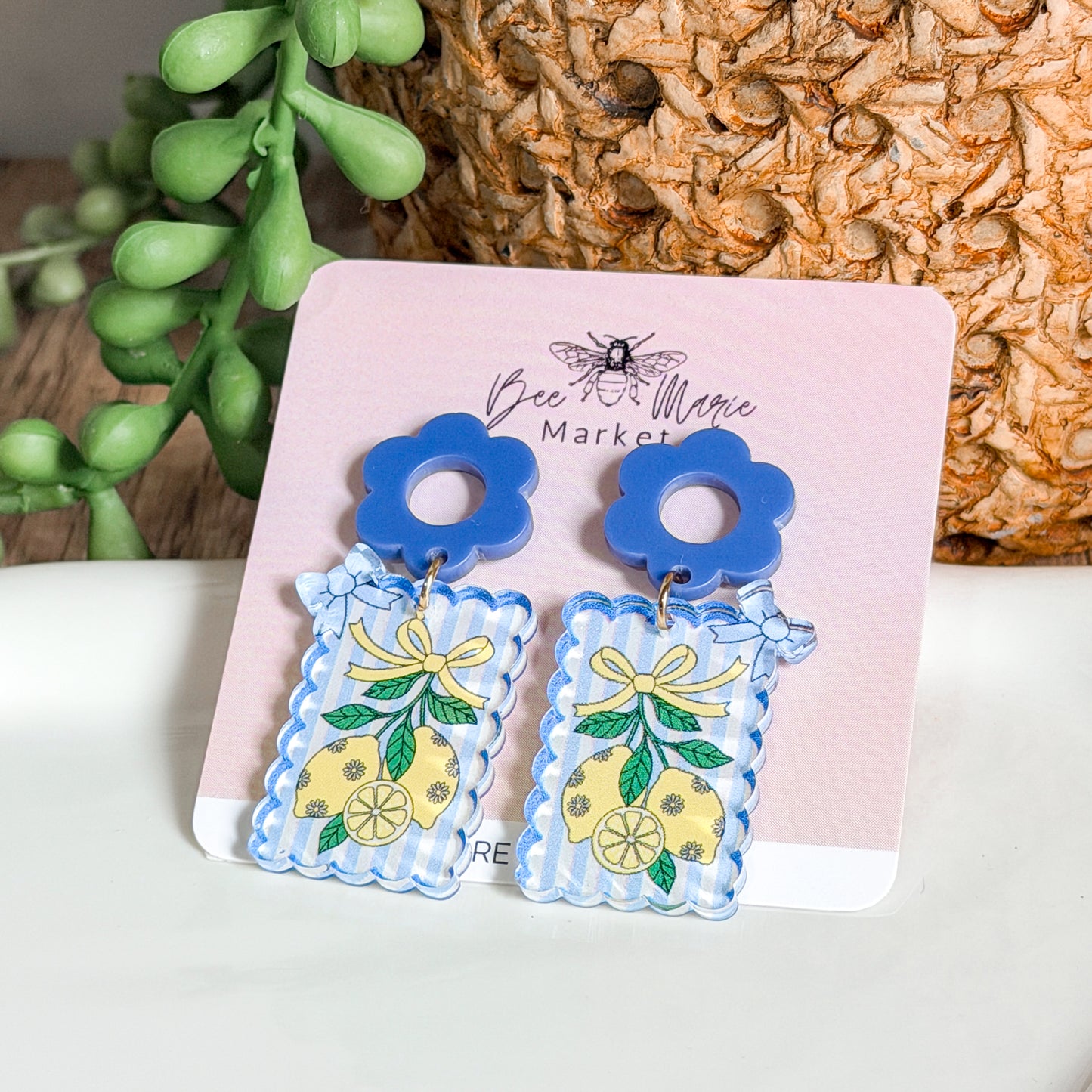 Lemon Gift Tag Acrylic Earrings