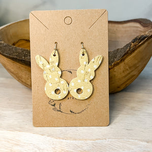 Yellow Doodle Dot Bunny Leather Earrings