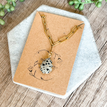 Spotted Stone Paperclip Necklace