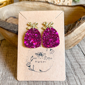 Jessie Raspberry Glitter Arch Bow Earrings