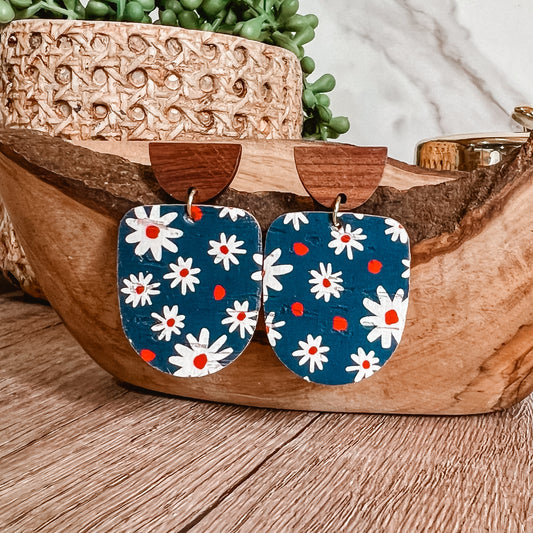 Red, White & Bloom Leather Earrings