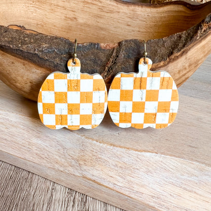 Orange Checkered Pumpkin Earrings