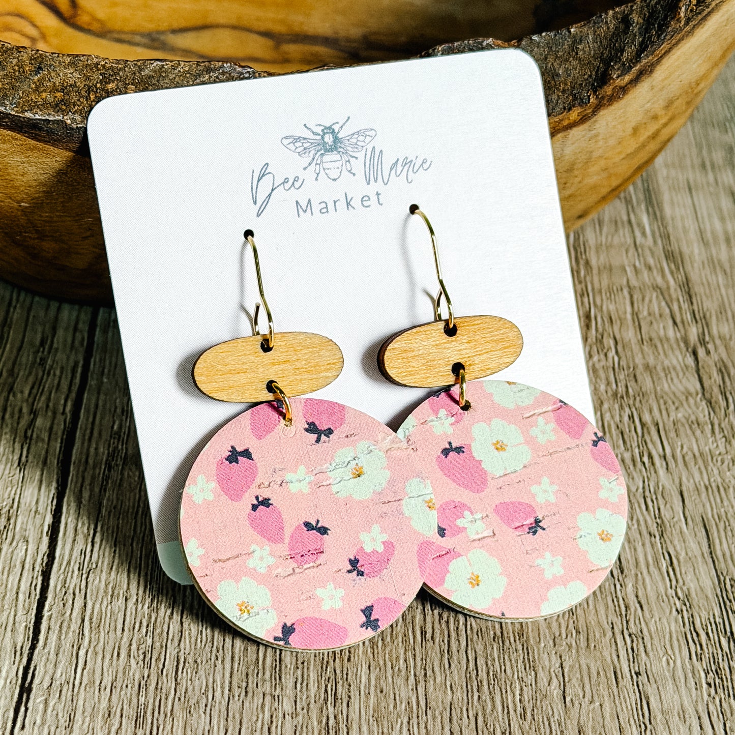 Strawberry Blossom Wooden Drop Earrings