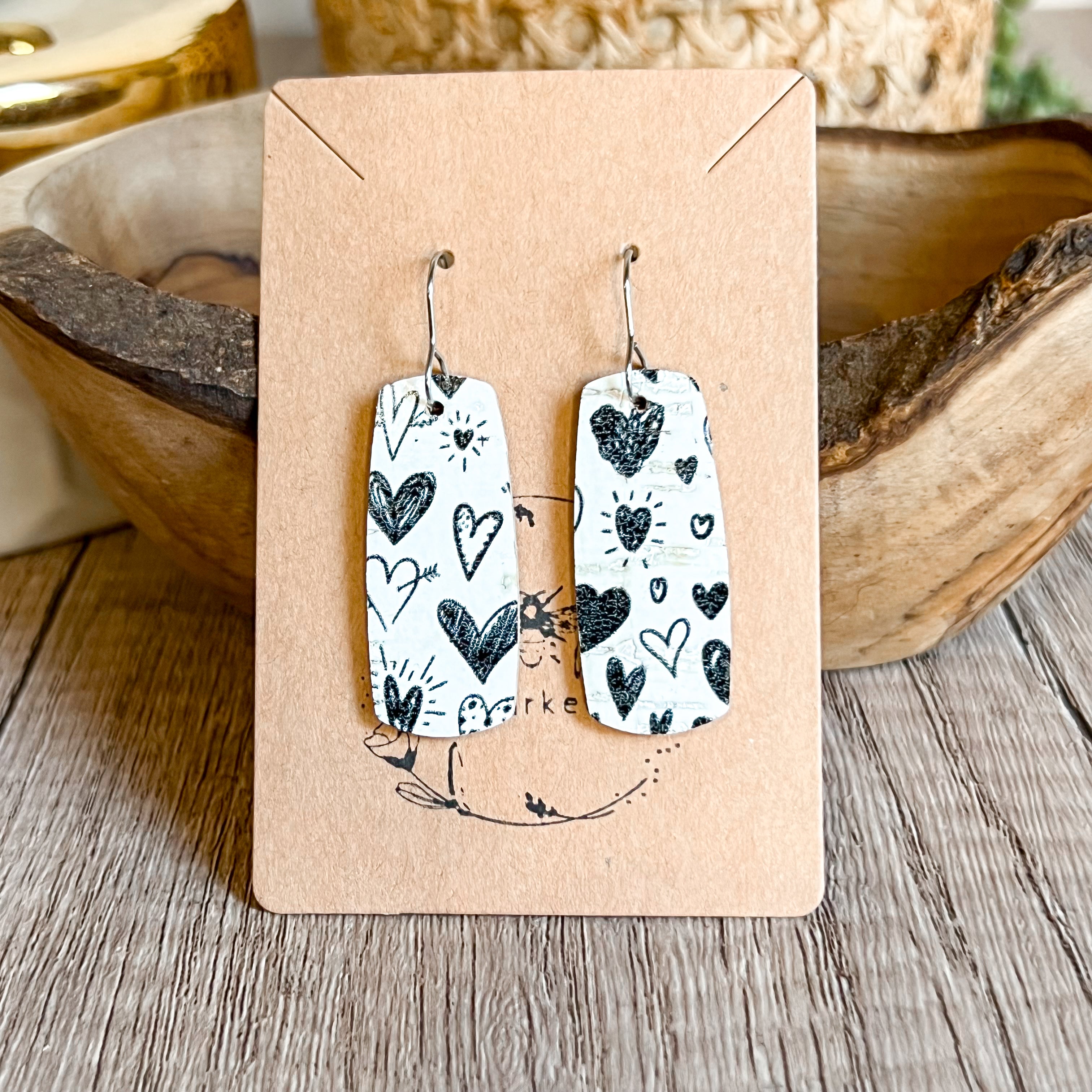 Amanda Black & White Heart Bar Earrings