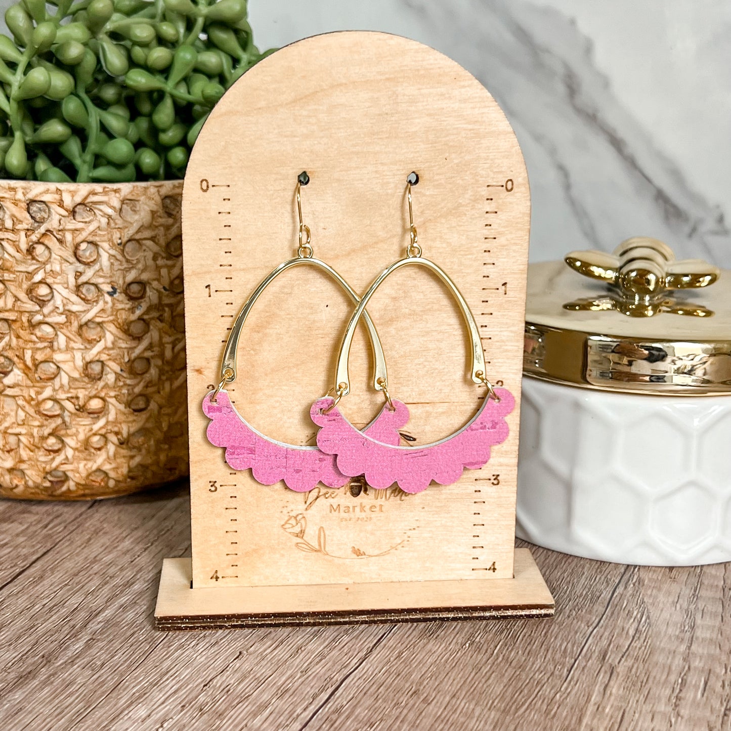 Pink Genuine Leather Ruffle Twisted Hoop Earrings
