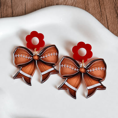 Flower Top Football Bow Earrings