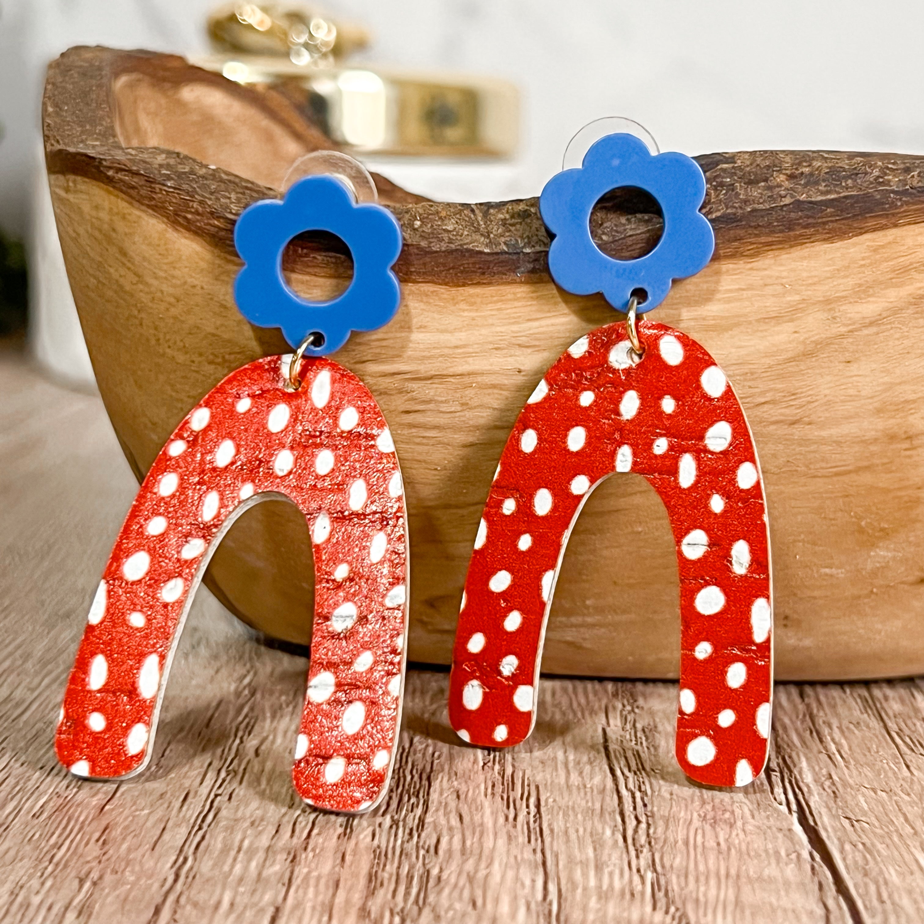 Red, White, & Blue Doodle Dot Arch Earrings