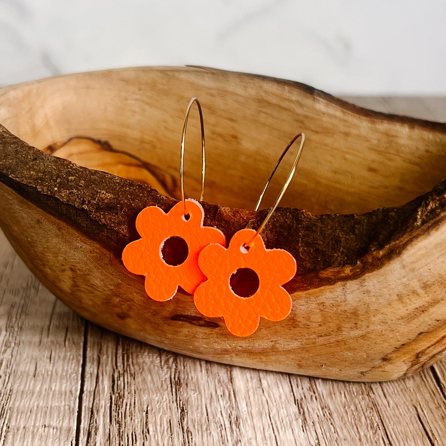 Neon Orange Flower Hoops
