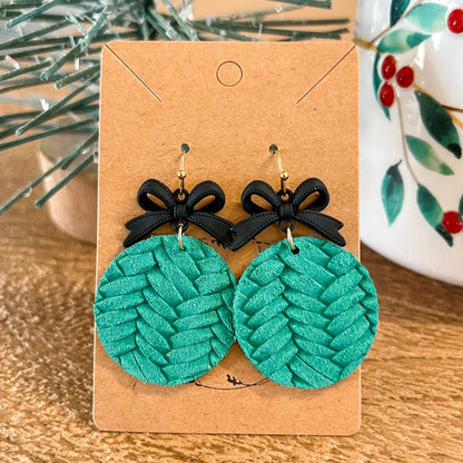 Winter Green & Black Bow Woven Earrings