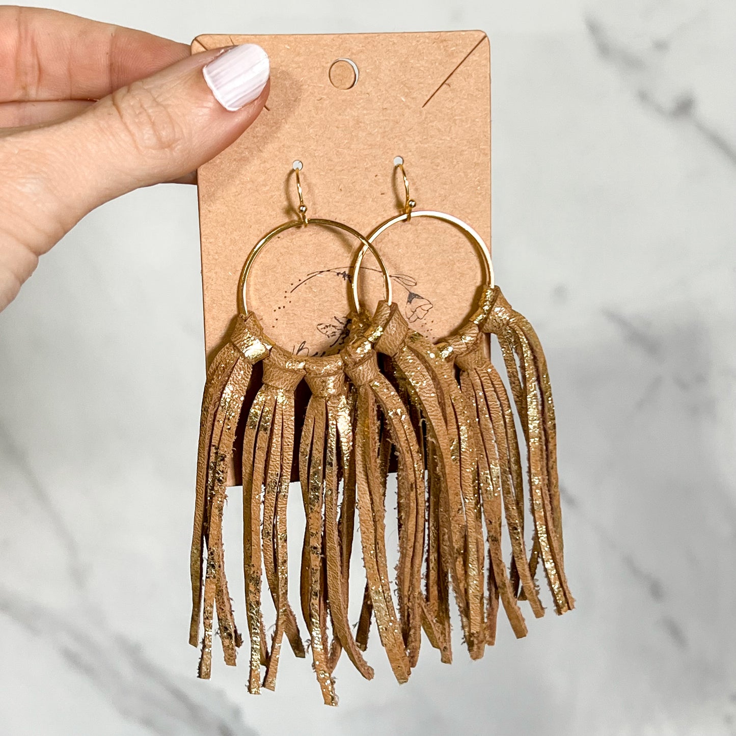 Golden Fringe Leather Hoops