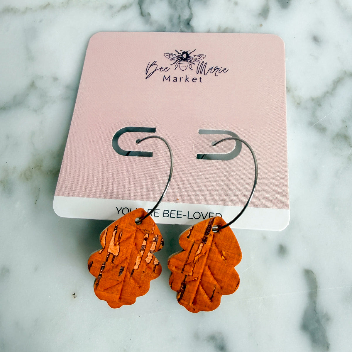 Fall Oak Leaf Cork Hoop Earrings | Lightweight Autumn Earrings