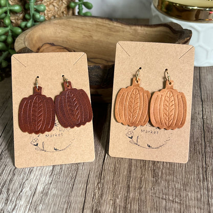 Embossed Leather Pumpkin Earrings