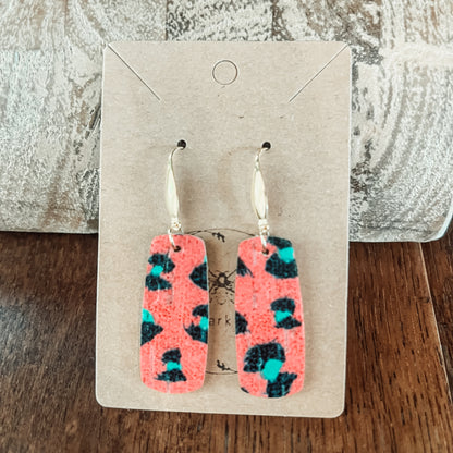 Red & Green Leopard Luxe Bar Earrings