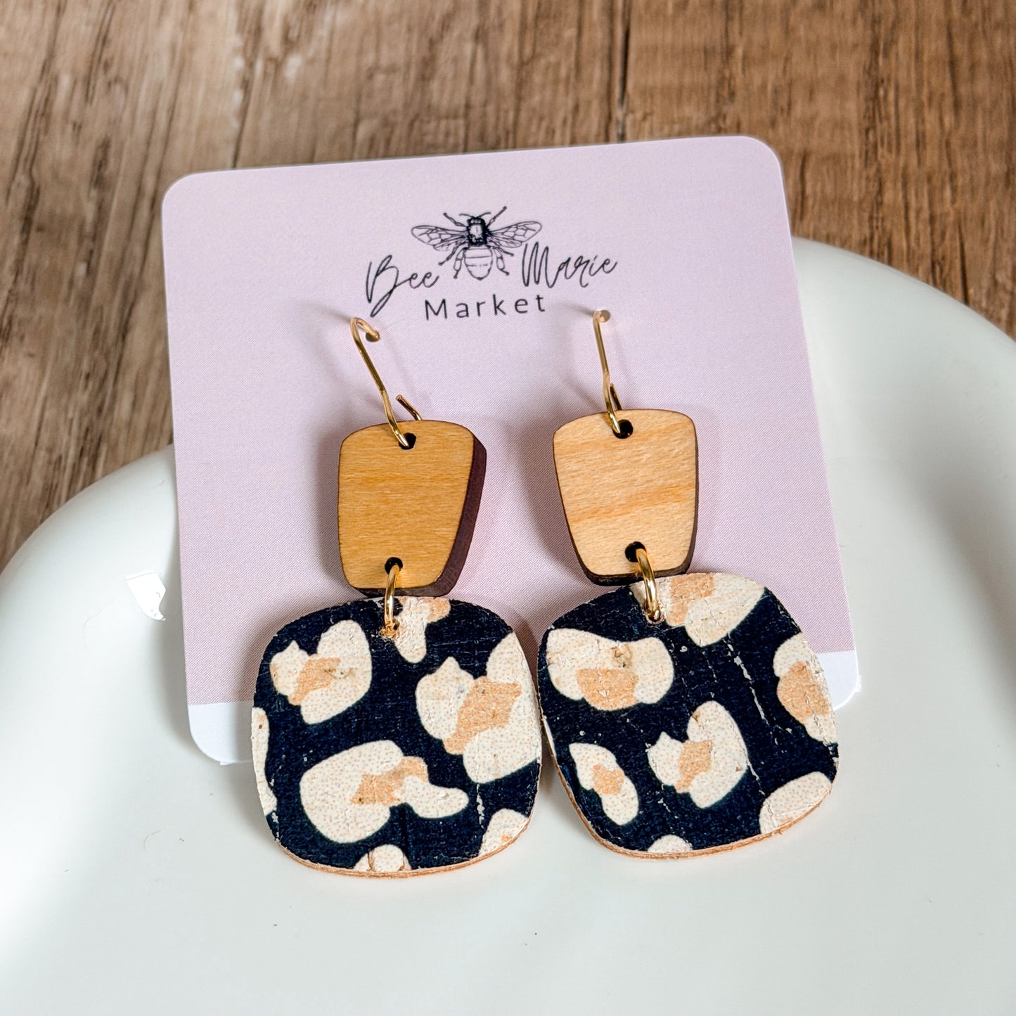 Black Animal Print Keystone Earrings