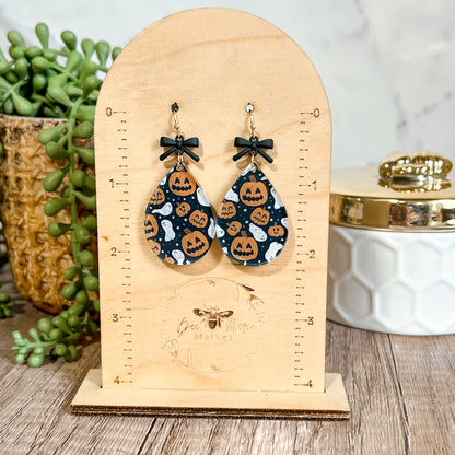 Ghosts & Pumpkins Bow Drop Earrings