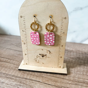 Pink Doodle Dot Hammered Hoop Earrings