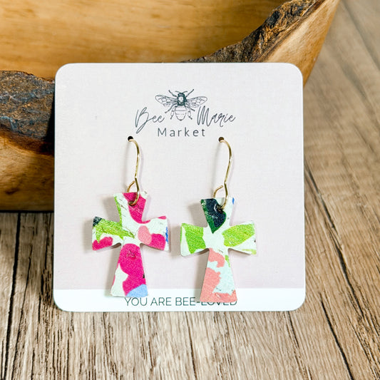 Bold Floral Petite Cross Earrings