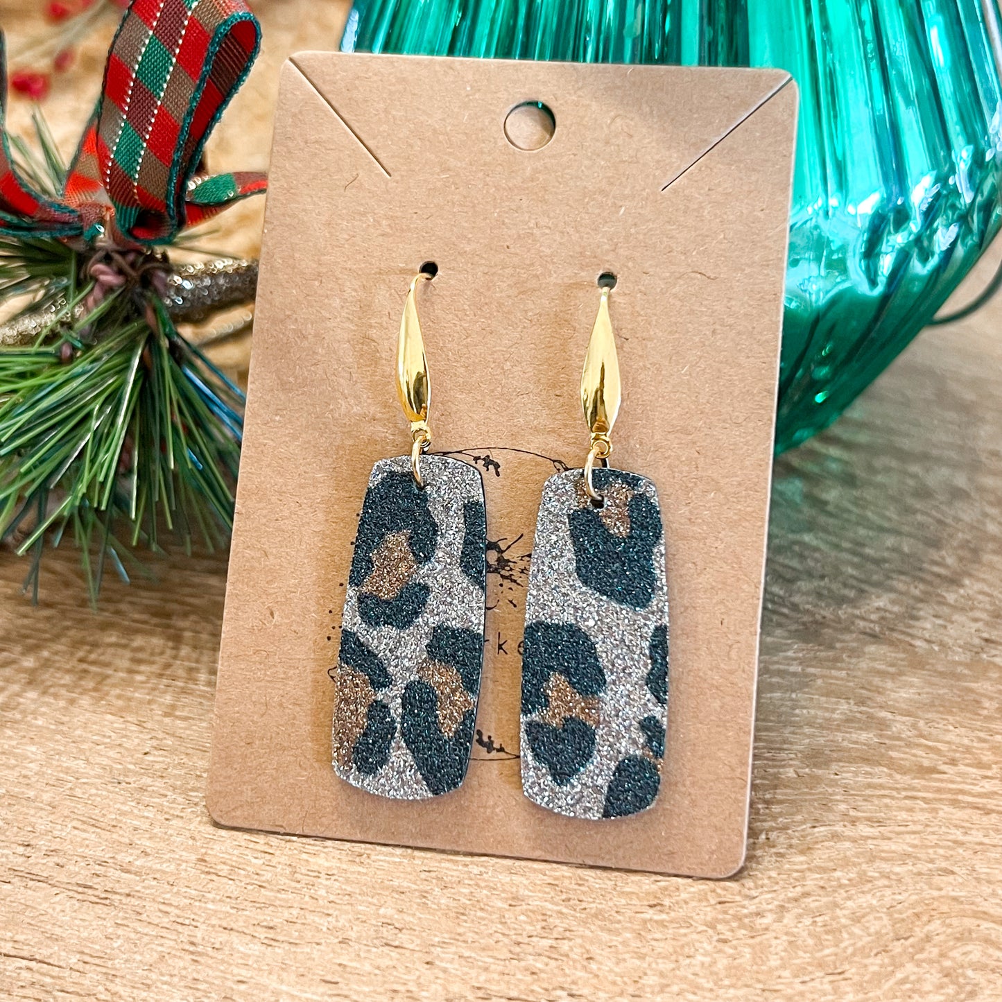 Golden Glam Leopard Bar Earrings