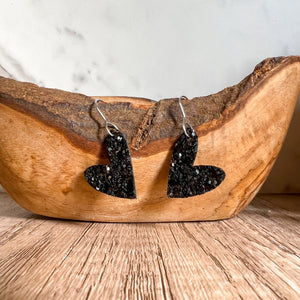 Holly Black Glitter Heart Earrings