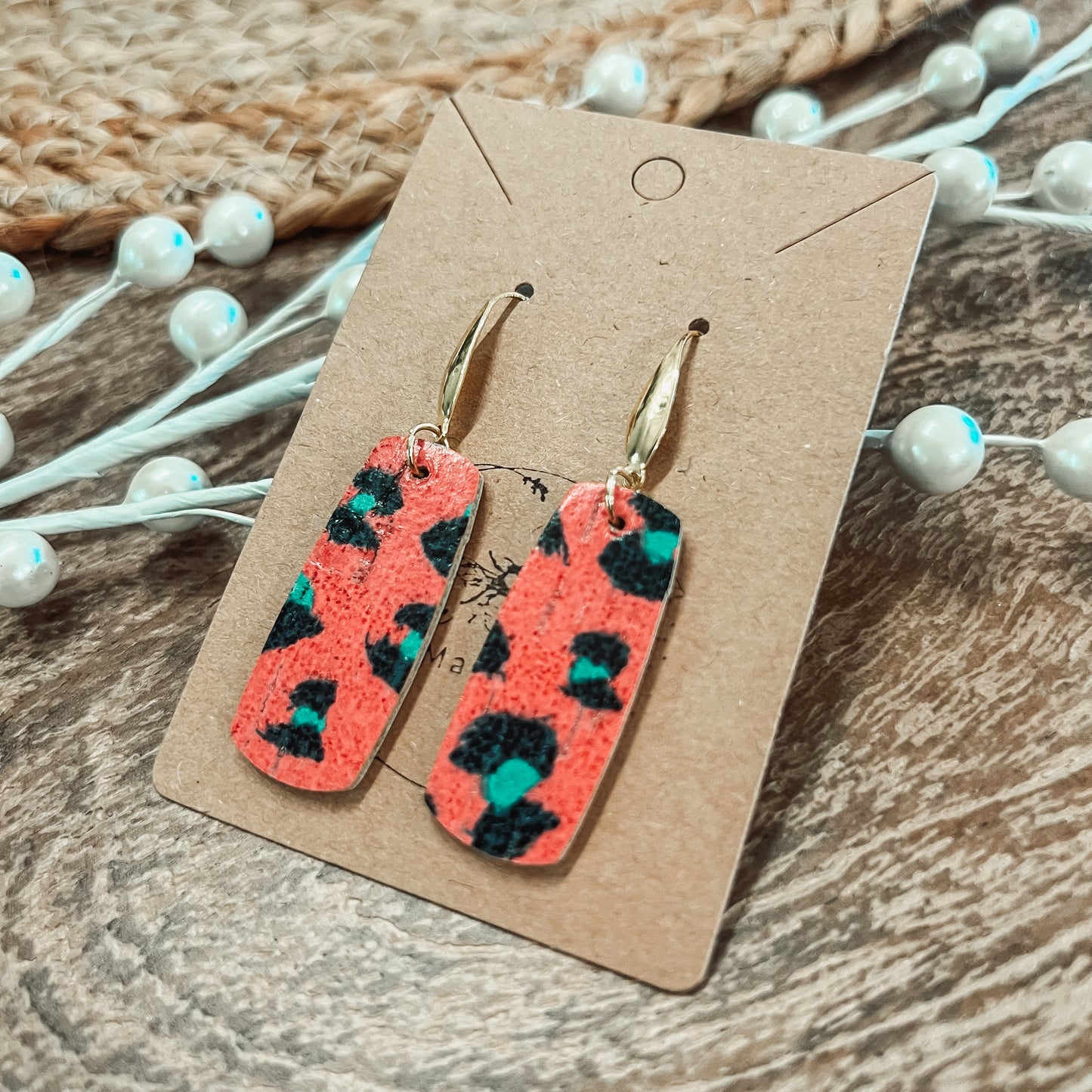 Red & Green Leopard Luxe Bar Earrings