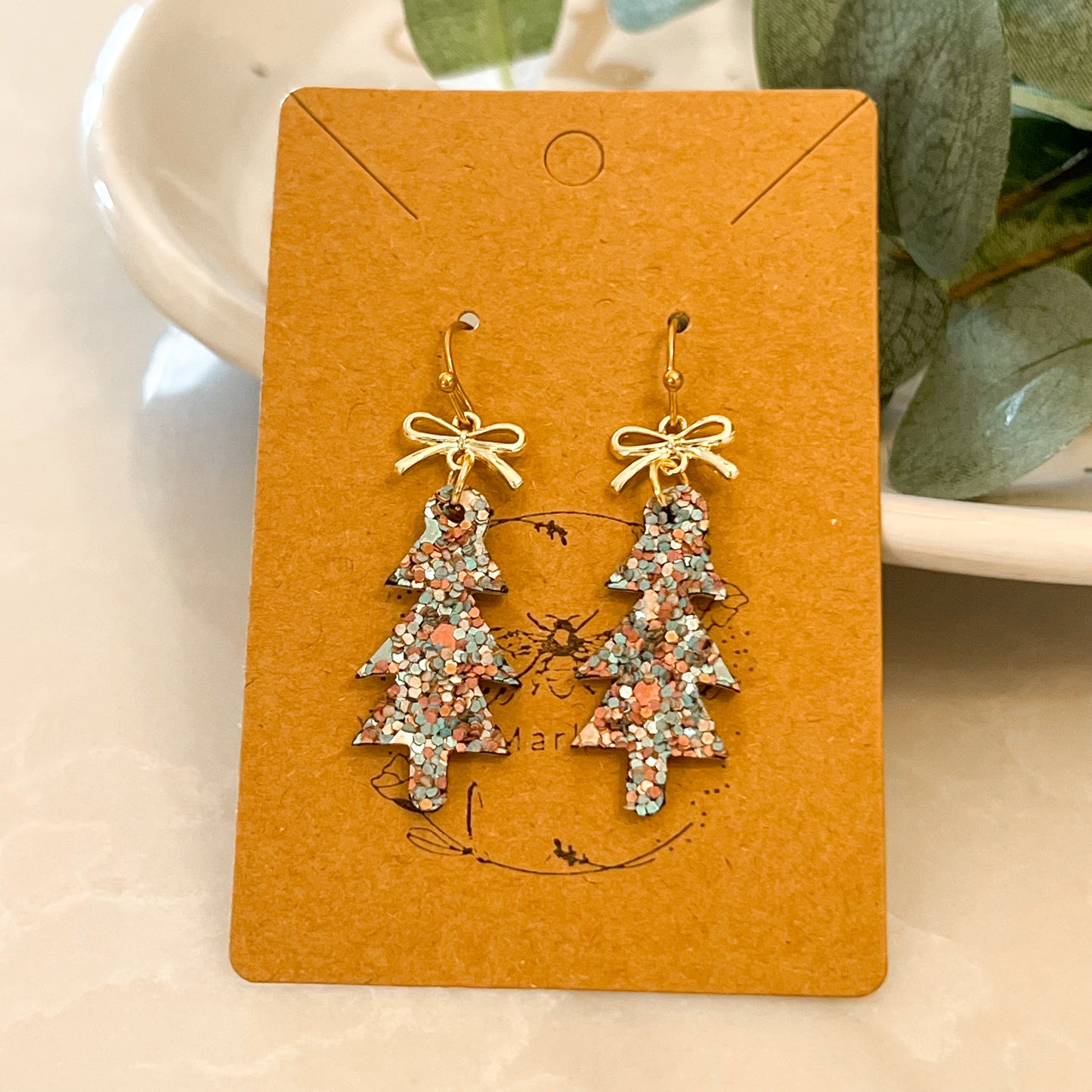 Romantic Glitter Skinny Christmas Tree Earrings