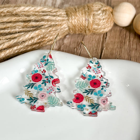 Floral Christmas Tree Acrylic Earrings