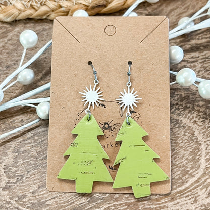 Lime Christmas Tree & Star Earrings