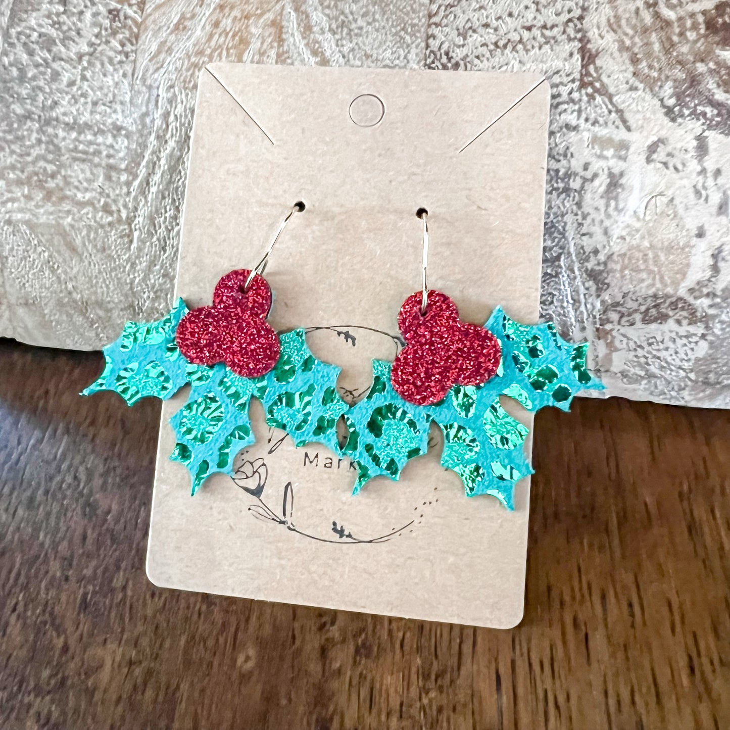 Green Shimmer Holly Jolly Leather Earrings