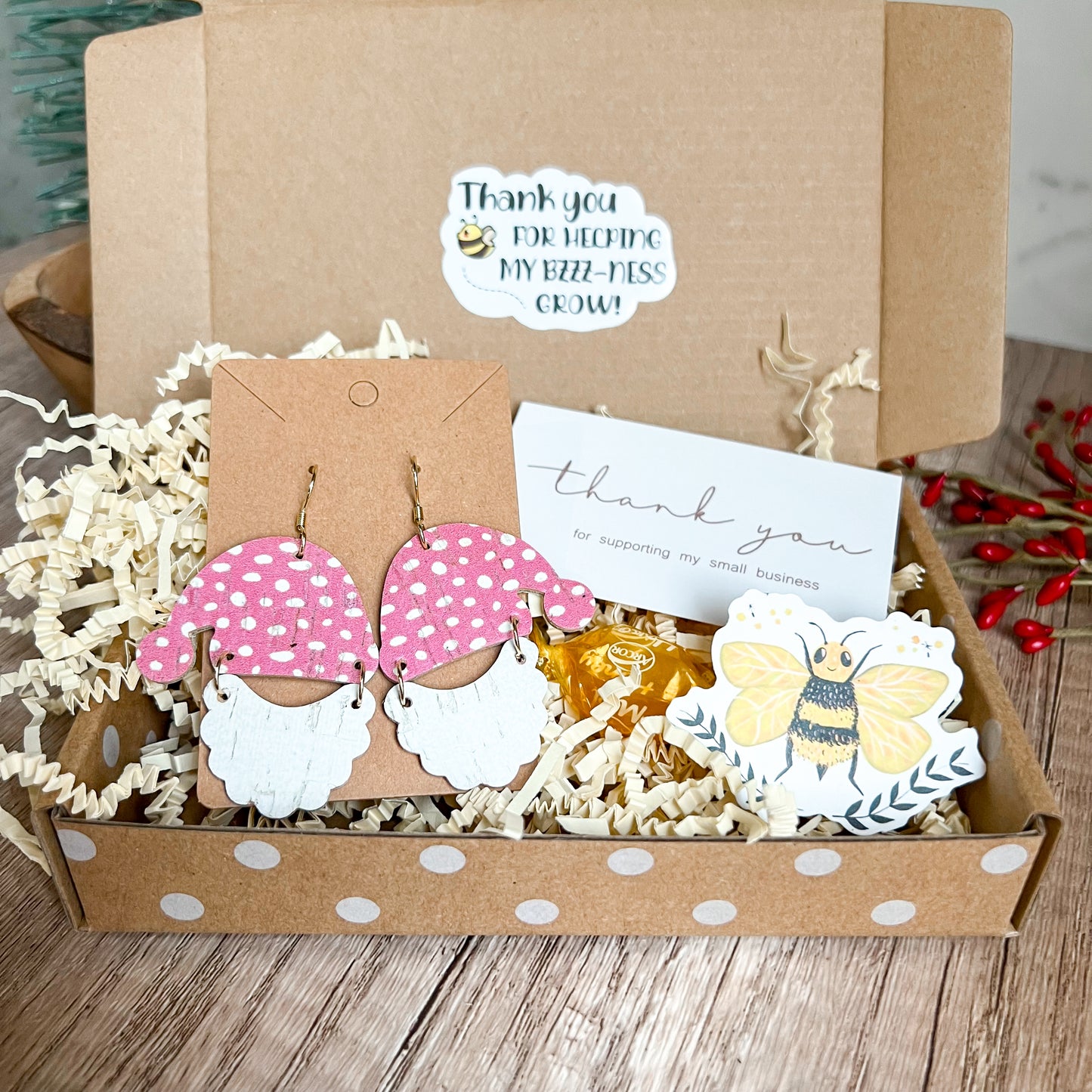 Handmade Pink Polka Dot Santa Hat/Beard Earrings