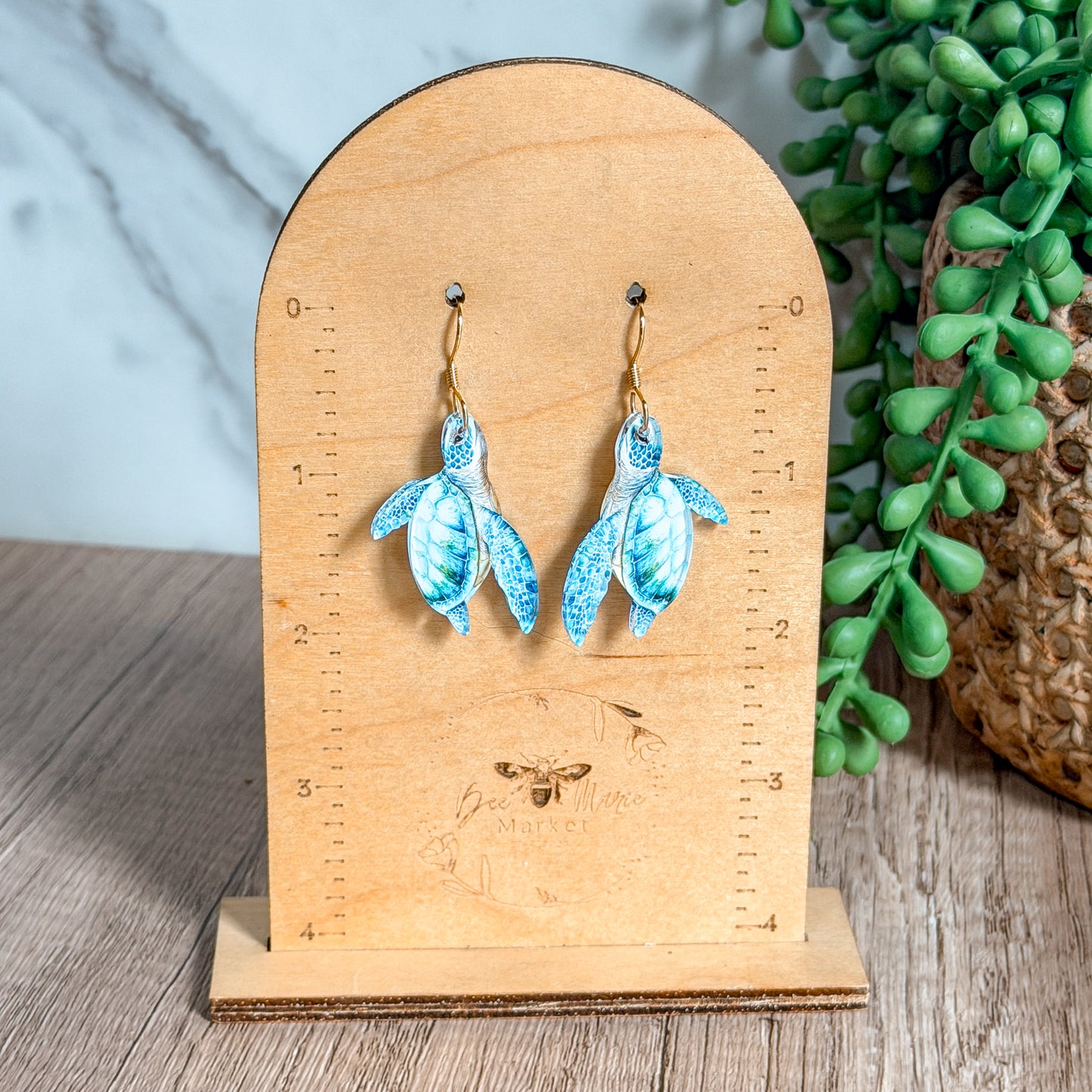 Blue Sea Turtle Acrylic Earrings