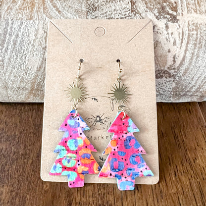 Hot Pink Animal Print & Star Christmas Trees