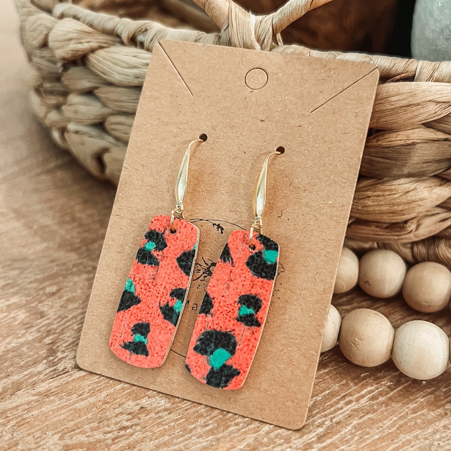 Red & Green Leopard Luxe Bar Earrings