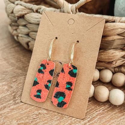 Red & Green Leopard Luxe Bar Earrings
