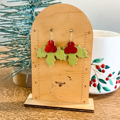Lime Doodle Dot Holly Jolly Leather Earrings