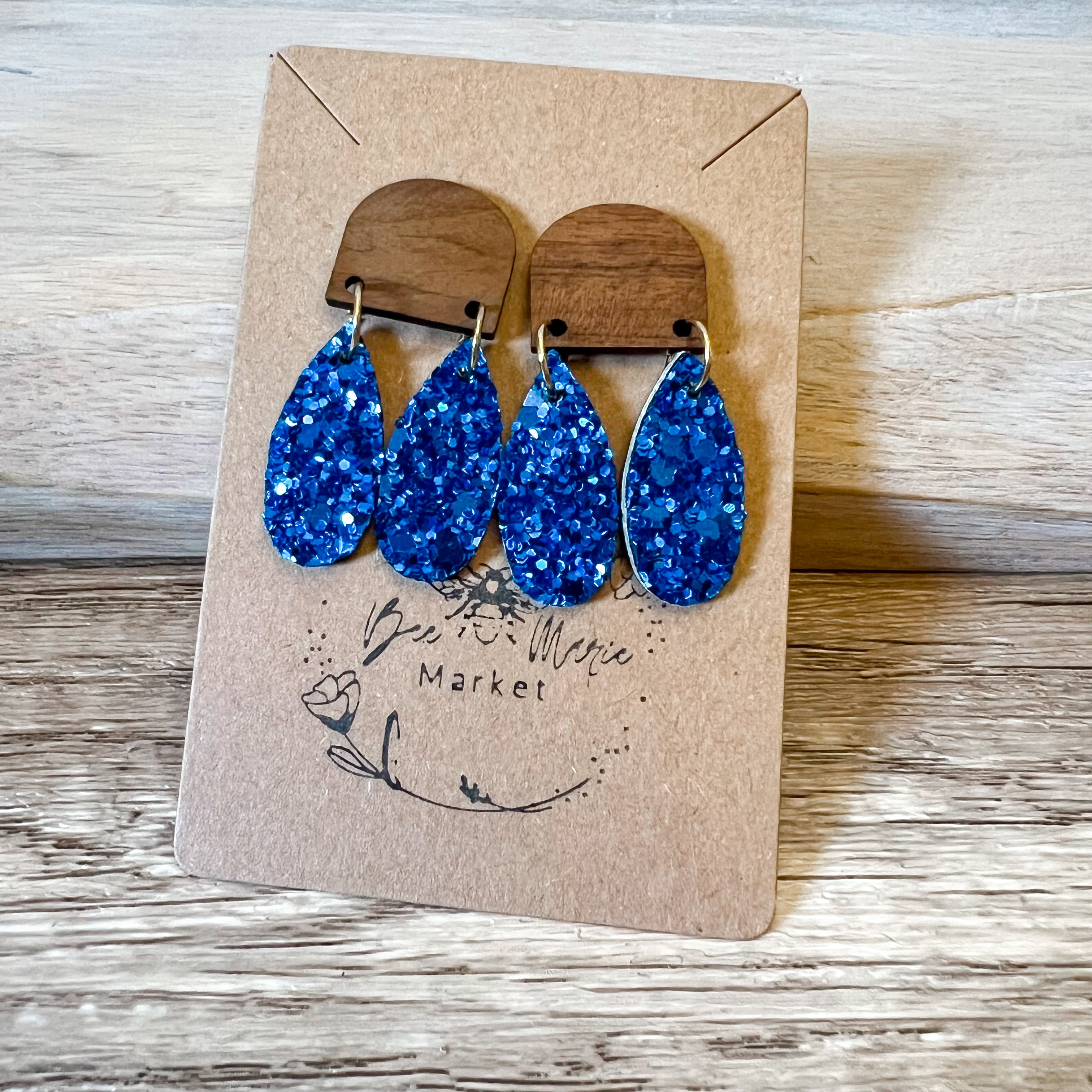 Blue Glitter Double TinyTeardrop Earrings