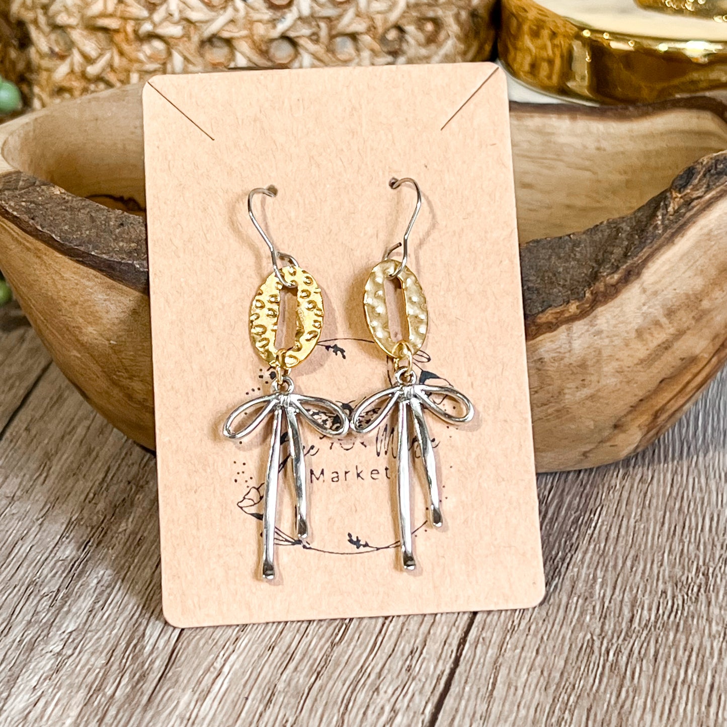 Dana Silver & Gold Bow Hoop Earrings