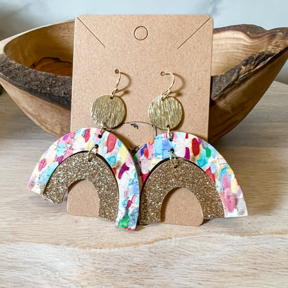Double Rainbow Confetti & Gold Glitter Earrings