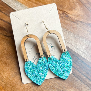 Bianca Teal Glitter Heart & Arch Earrings