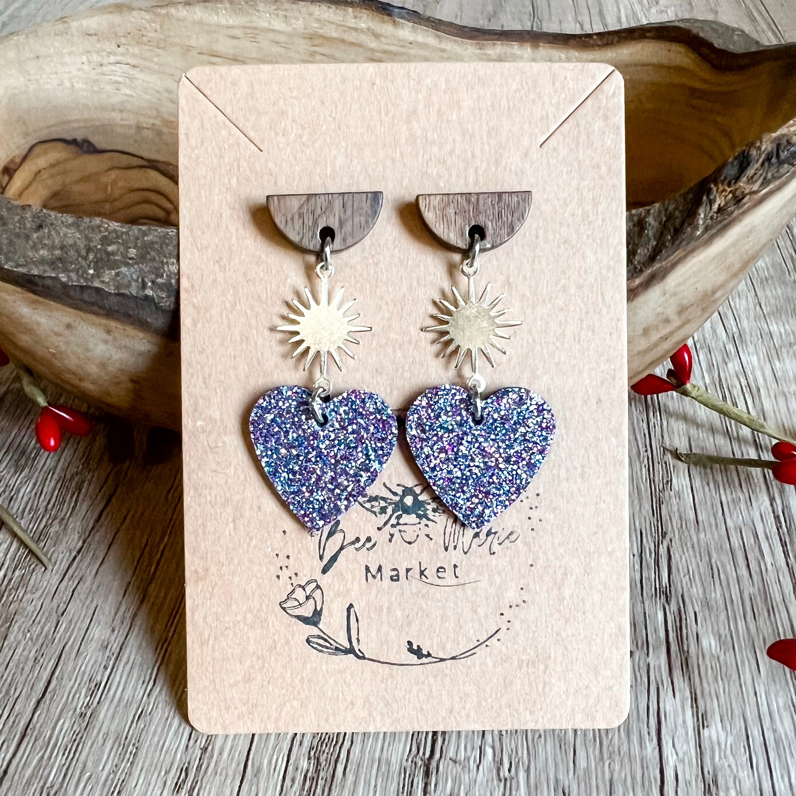 Bursting with Love Glitter Heart Earrings - Silver