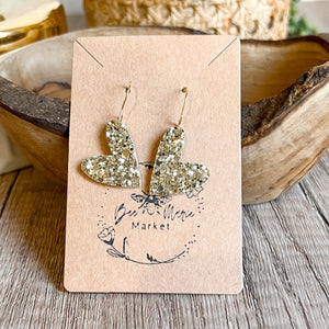 Holly Gold Glitter Heart Earrings