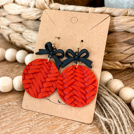 Holiday Red & Black Bow Woven Earrings