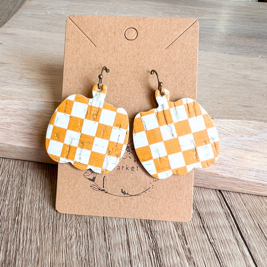 Orange Checkered Pumpkin Earrings