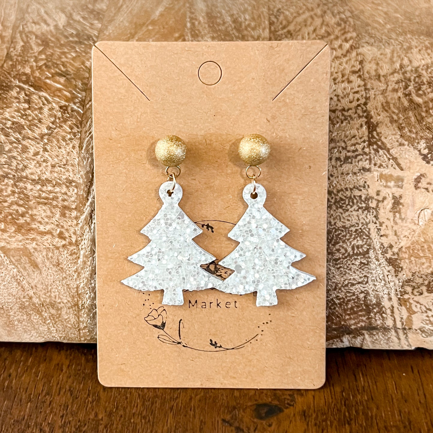 Have a Ball White Glitter Christmas Tree Earrings