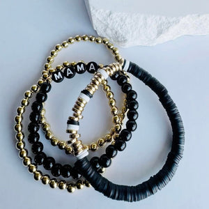 Mama Black Beaded Stacked Bracelet Set