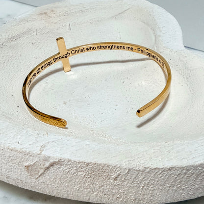 Philippians 4:13 Cross Cuff Bracelet - Waterproof