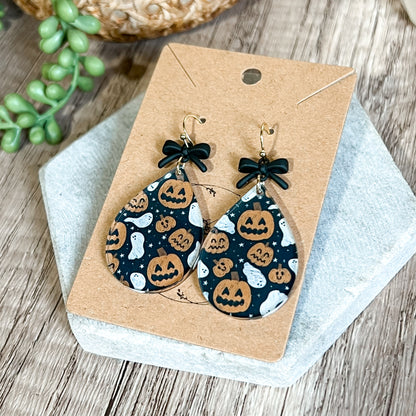 Ghosts & Pumpkins Bow Drop Earrings
