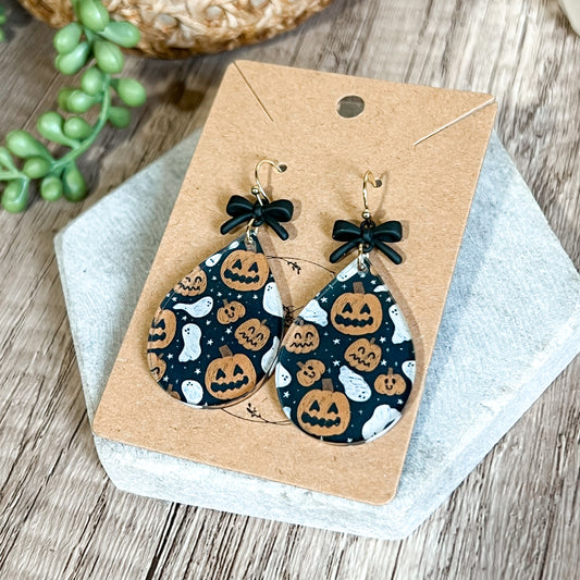 Ghosts & Pumpkins Bow Drop Earrings