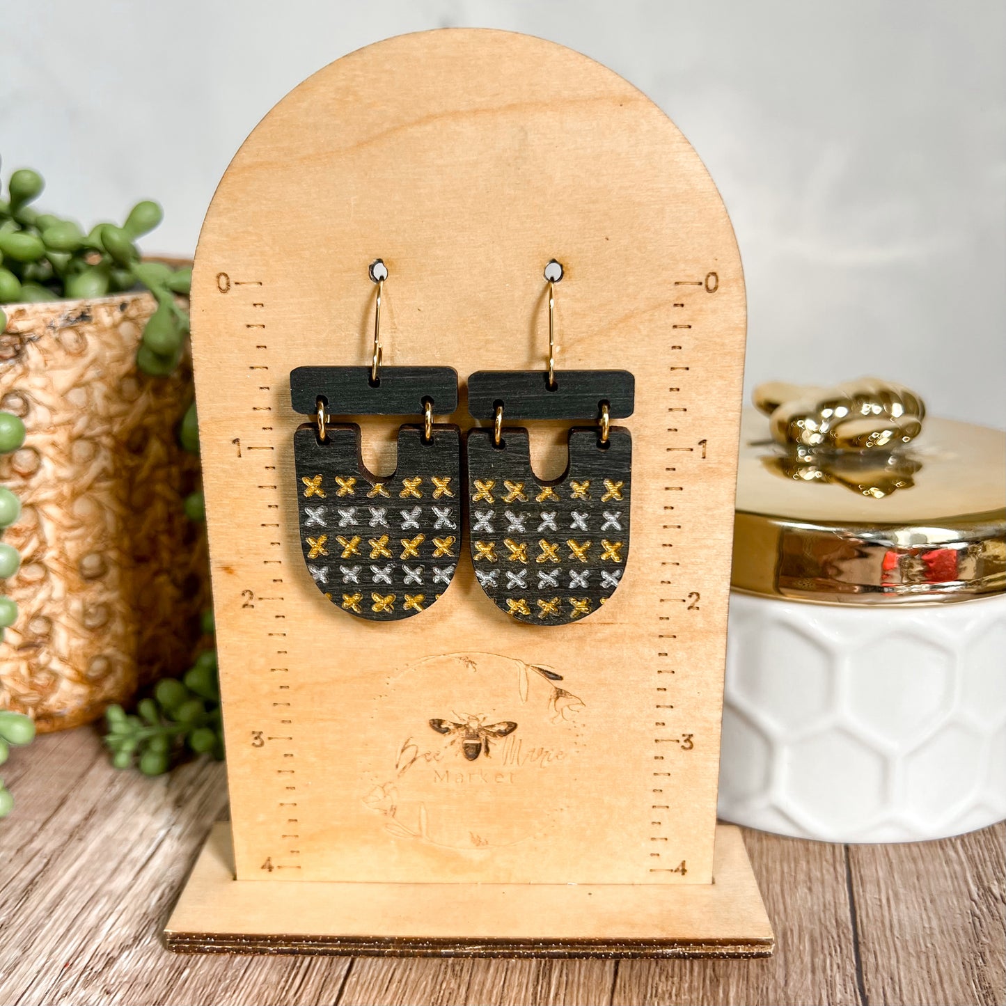 Hand-Painted Wood Earrings – Cross Stitch Pattern